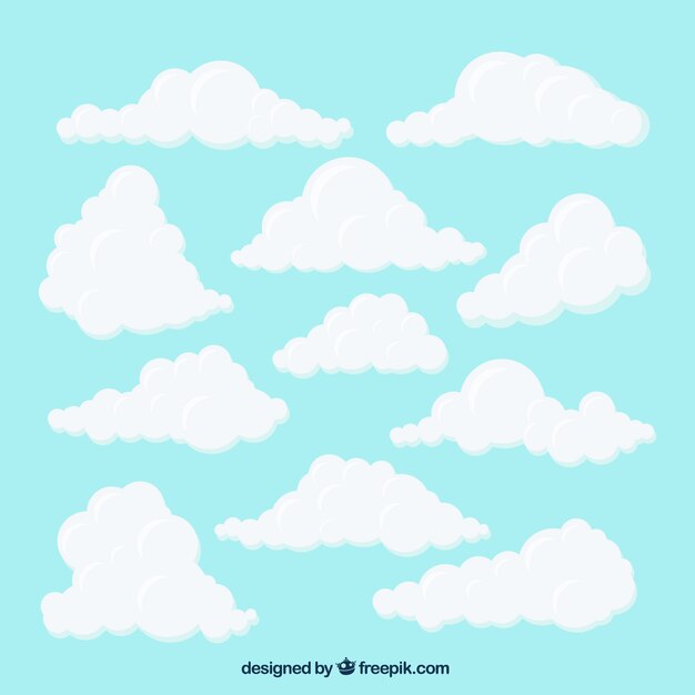 White clouds of different shapes