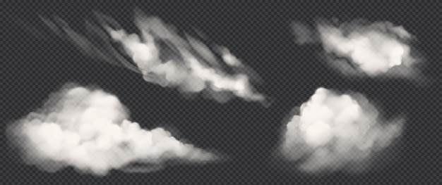 White clouds set, realistic vector smoke icons