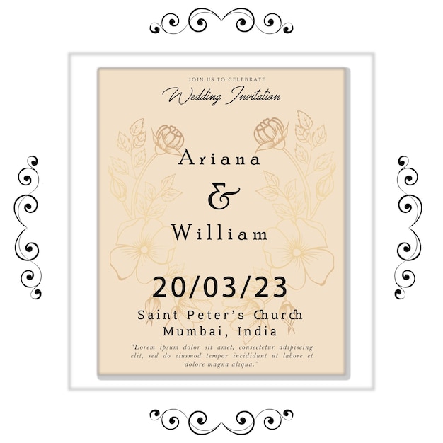 Free vector white colourful wedding invitation golden flowers pink frame background multipurpose card