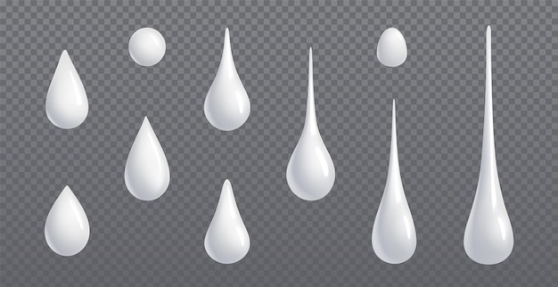 Free vector white cream droplet fall realistic 3d vector set