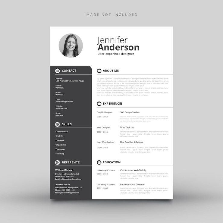 Free Vector white cv template with grey details