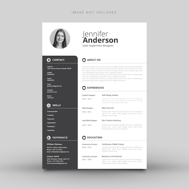 White cv template with grey details