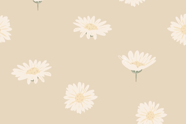 ベージュの背景に白いデイジー花柄ベクトル