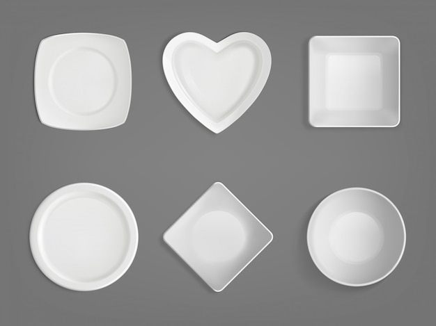 Free vector white different shapes bowls