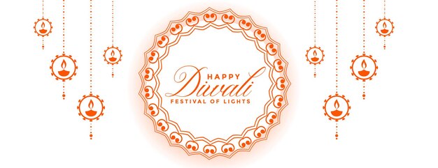 White diwali banner with festival decoration