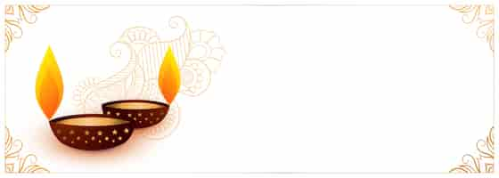 Free vector white diwali festival banner with two diya