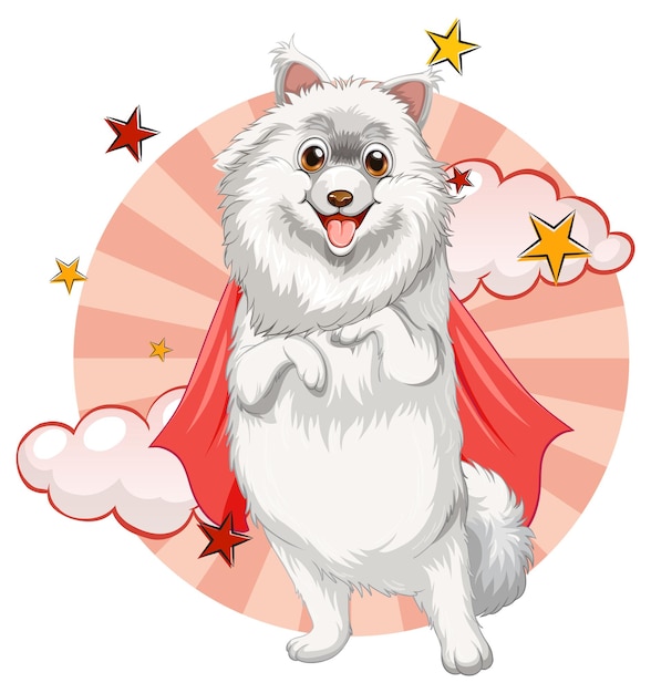 White dog with red cape flying