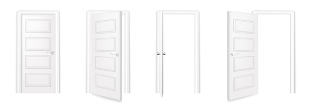 Белый дверной гарнитур Закрытый открытый приоткрытый дверной проем с иллюстрацией рамы