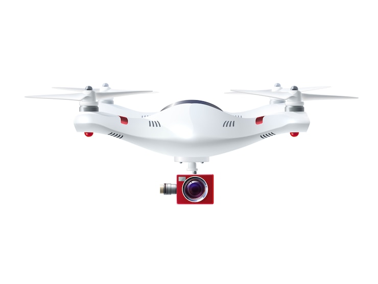 Free Vector white drone with red camera