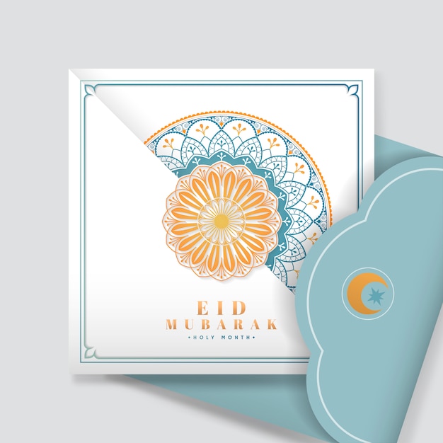 Free vector white eid mubarak postcard