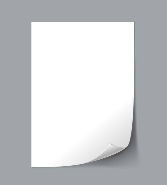 Белый пустой лист бумаги с загибом