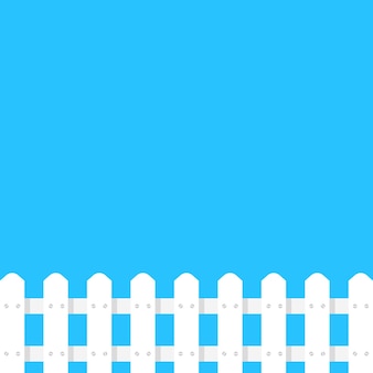 白い​柵​の​庭​の​シンプルな​テンプレート​。​建築​の​概念​、​田舎​の​建設​の​形​、​防衛​ポスト​、​ヒルビリー​の​看板​、​家​の​保護​。​ブルー​の​背景​に​フラット​スタイル​の​トレンド​モダンな​グラフィックアートデザイン