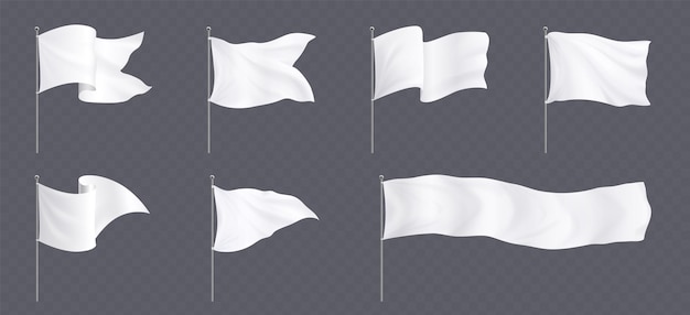 Free vector white flags and pennants on poles mockup