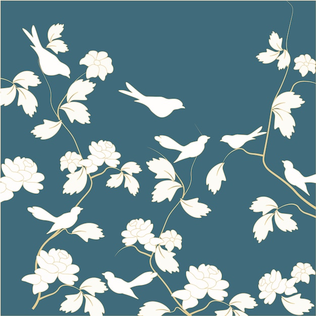 White flowers on blue background