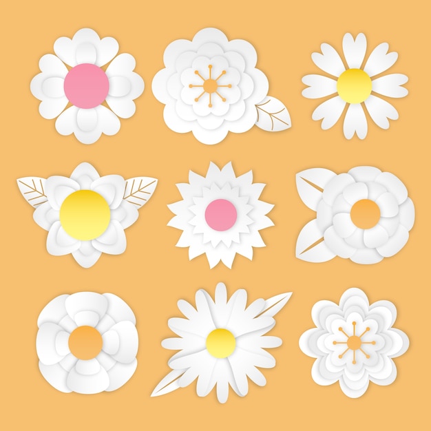 Free vector white flowers in paper style for spring season