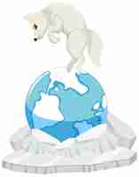 Free vector white fox jumping on earth global warming icon