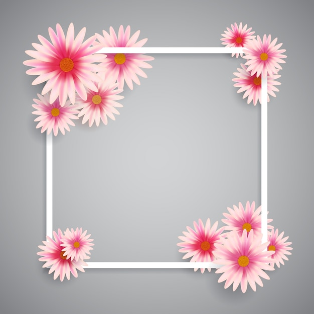 Free vector white frame with pink flowers