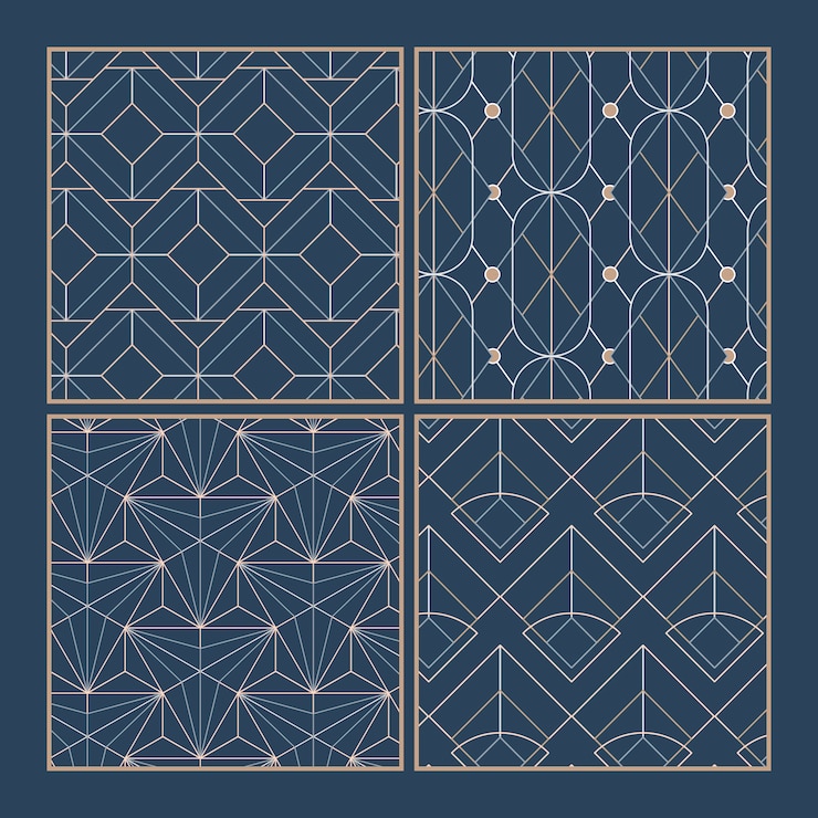 Free Vector white geometric seamless patterns set on blue background