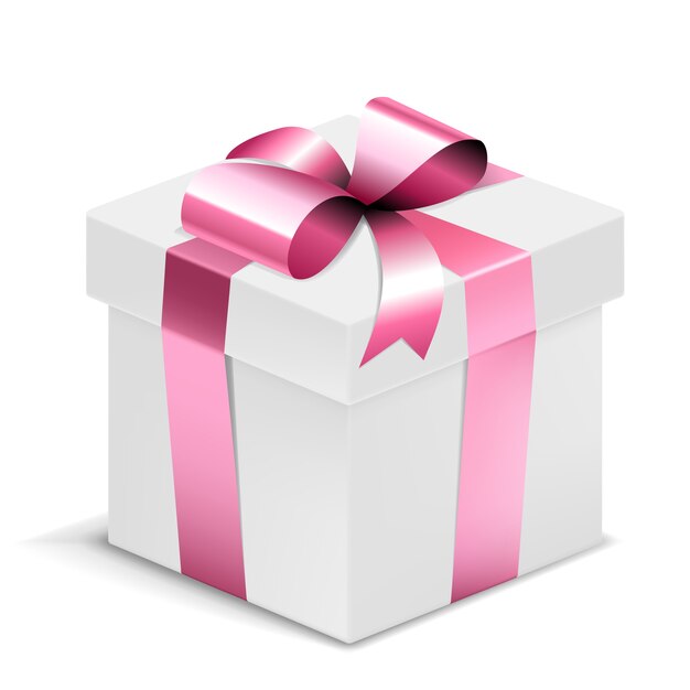 White gift box with pink bow isolated