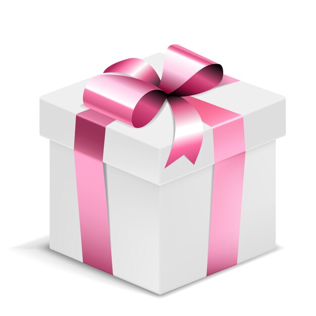 Белая подарочная коробка с розовым бантом изолирована