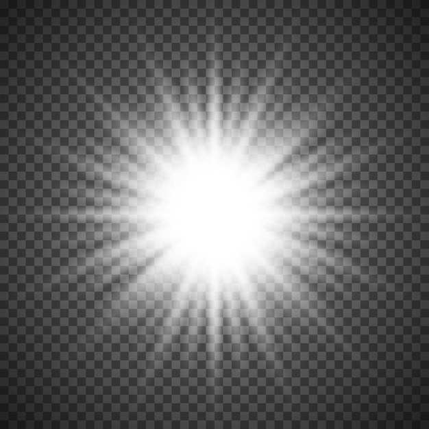 White glowing light flare burst explosion on transparent background