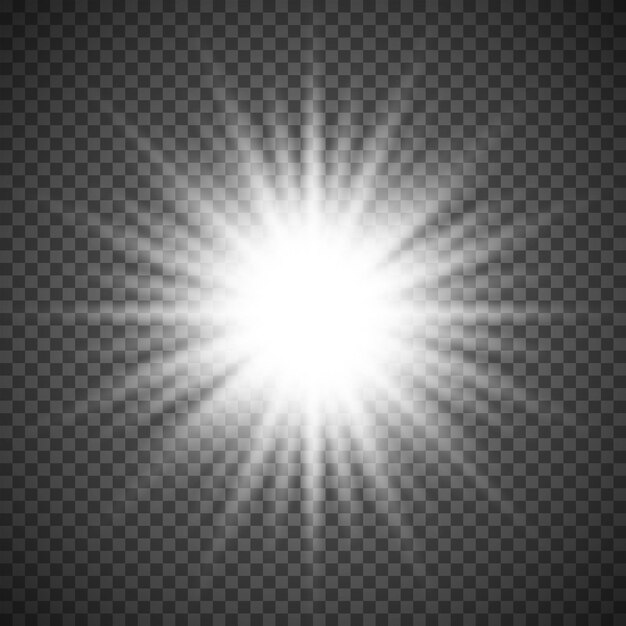 White glowing light flare burst explosion on transparent background