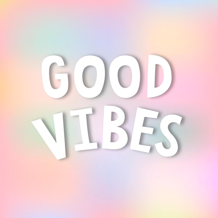 Free Vector white good vibes doodle typography on a pastel background vector