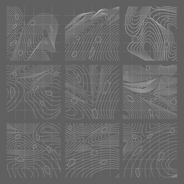 White and gray abstract contour lines map set