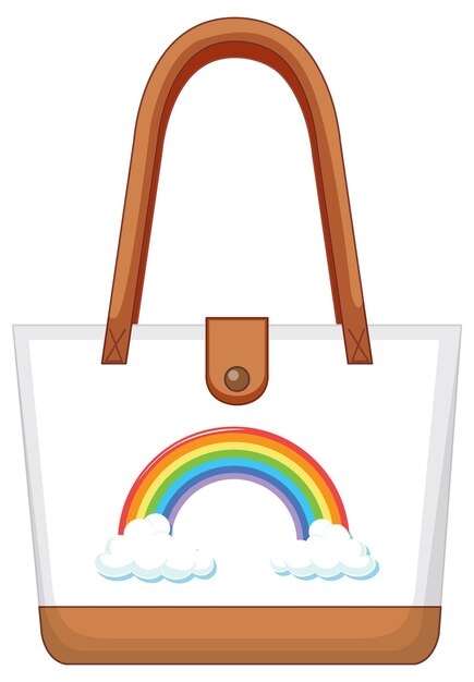 A white handbag with rainbow pattern