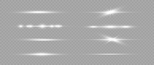 White horizontal lens flares set. laser beams horizontal light rays