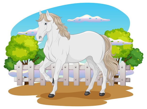 Free vector white horse in nature outdoor