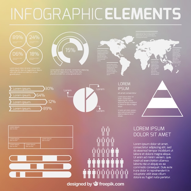 White infographic elements on blurred background