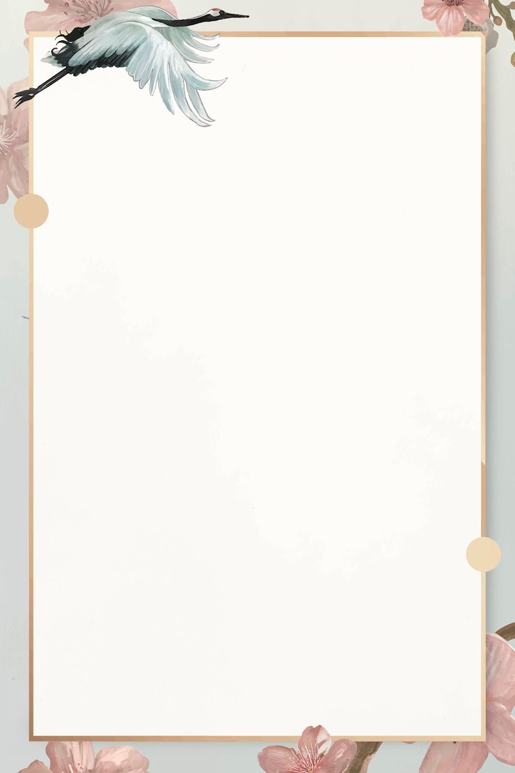 Free Vector white japanese crane with rosemallows pattern frame template