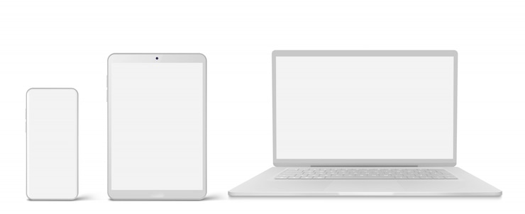 Free Vector white laptop, tablet and phone with blank screen