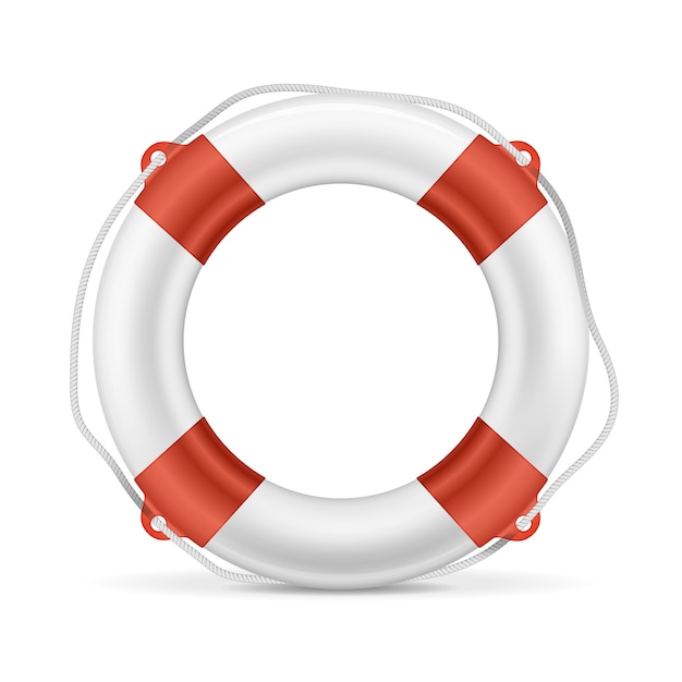 Free vector white lifebuoy with red stripes and rope