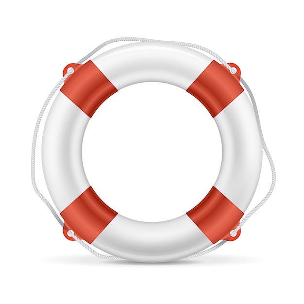 赤い縞模様とロープの白い救命浮輪