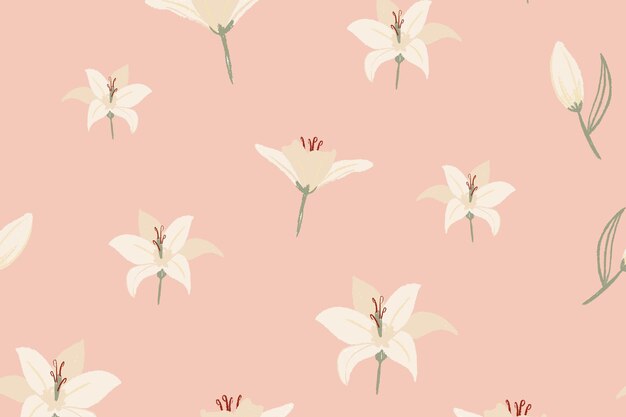 white lily floral pattern vector on nude pink background