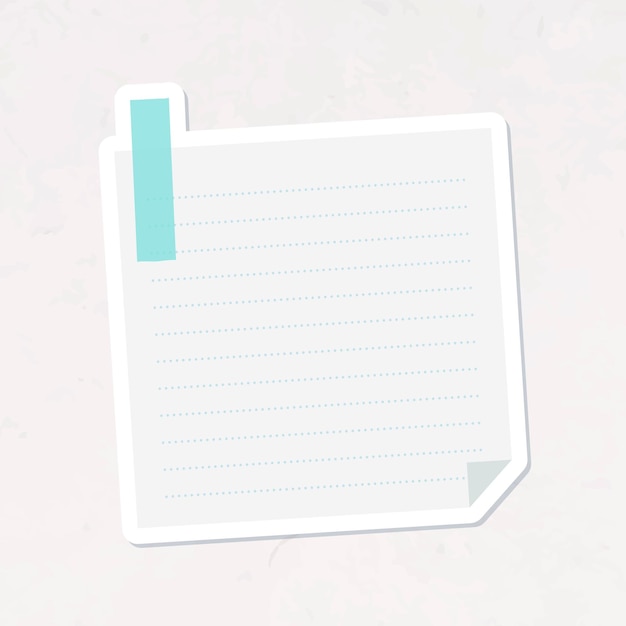 White lined notepaper with a blue Washi tape sticker vector