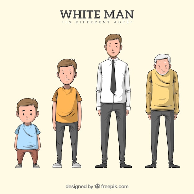 Free vector white man character in different ages