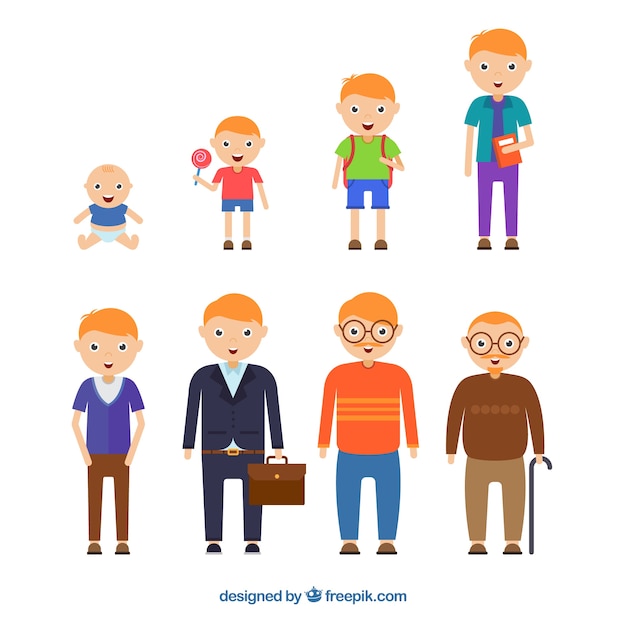 Free vector white man in different ages with flat design