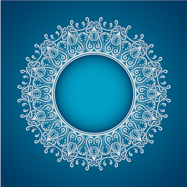 White mandala on blue background