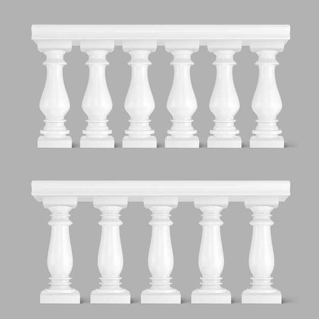 Free vector white marble balustrade, handrail for balcony