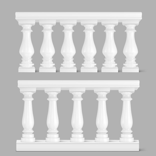 Free vector white marble balustrade, handrail for balcony