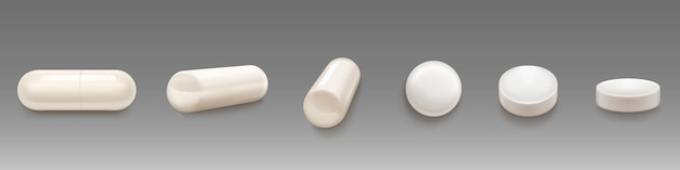 White medical pills and capsules