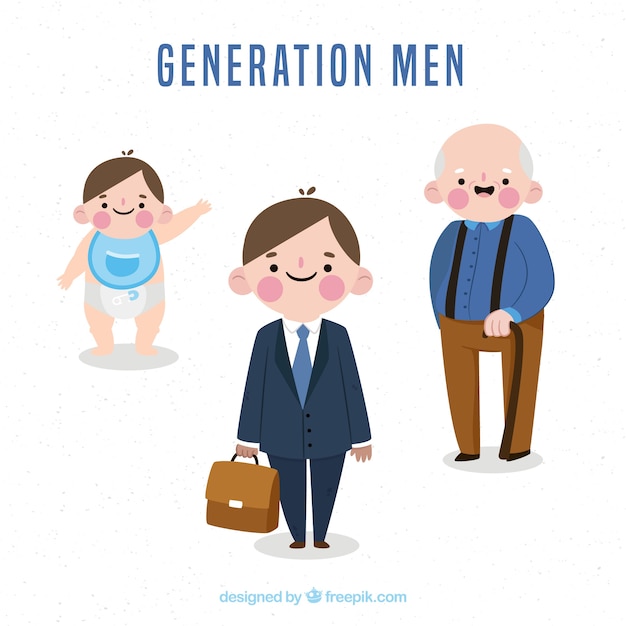 Free vector white men collection in different ages