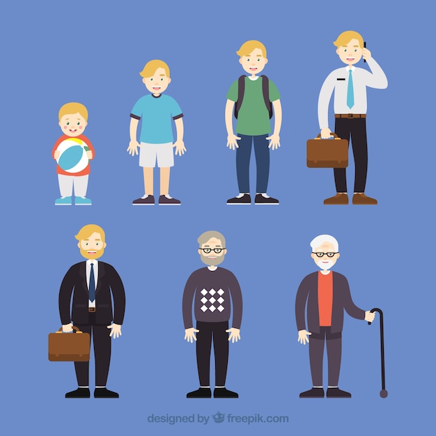 Free vector white men collection in different ages