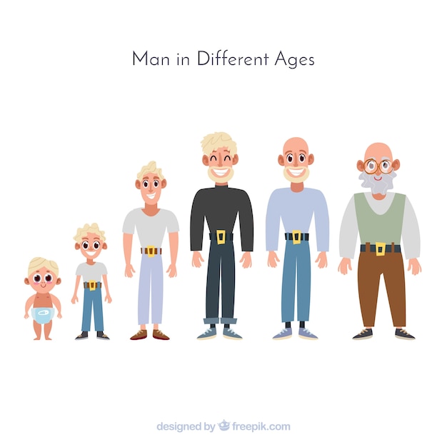 Бесплатное векторное изображение Коллекция белых мужчин в разном возрасте