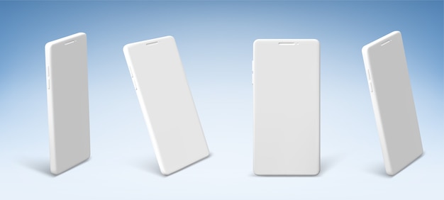 Free vector white mobile phone in front and perspective view.