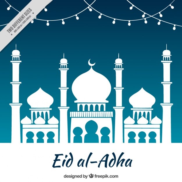 Free Vector white mosque on blue background