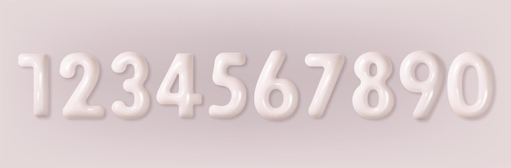무료 Vector 흰색 숫자는 3d 현실적인 파스텔 광택 컬렉션 부풀려진 글꼴 번호 1234567890 배너 표지 생일 또는 기념일 파티를 위한 장식 요소를 설정합니다.